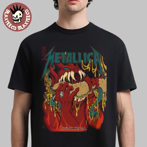 Metallica M72 Philly 2025 Night 1 Venue Poster In Philadelphia Pennsylvania At Lincoln Financial Field On May 23 2025 Red Devil Artwork Unisex T-Shirt