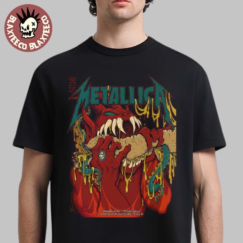 Metallica M72 Philly 2025 Night 1 Venue Poster In Philadelphia Pennsylvania At Lincoln Financial Field On May 23 2025 Red Devil Artwork Unisex T Shirt