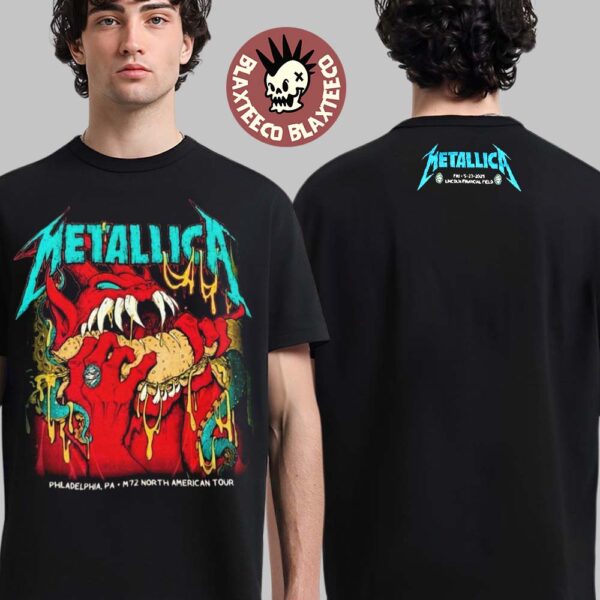 Metallica M72 Philly 2025 Night 1 Venue Tee In Philadelphia Pennsylvania At Lincoln Financial Field On May 23 2025 Red Demon Two Sided Unisex T-Shirt