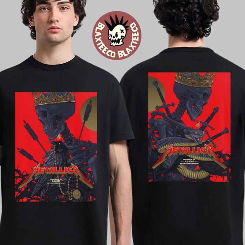 Metallica M72 Sonic Temple 2025 Night 1 And 2 Combined Venue Poster In Columbus Ohio At Historic Crew Stadium On May 9 And 11 2025 Two Sided Unisex T Shirt