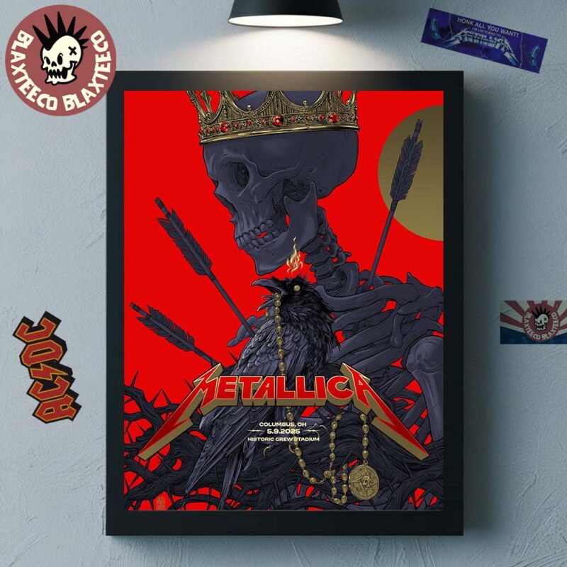 Metallica Tonight Venue Poster At M72 Sonic Temple In Columbus Ohio On May 9 2025 Historic Crew Stadium Skeleton King Art Home Decor Poster Canvas