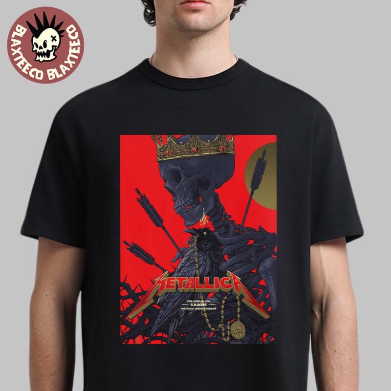 Metallica Tonight Venue Poster At M72 Sonic Temple In Columbus Ohio On May 9 2025 Historic Crew Stadium Skeleton King Art Unisex T Shirt