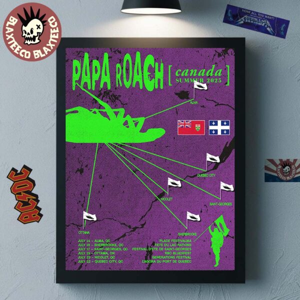 Papa Roach Canada Summer 2025 Tour Dates Celebrate 25 Years Of Infest Home Decor Poster Canvas