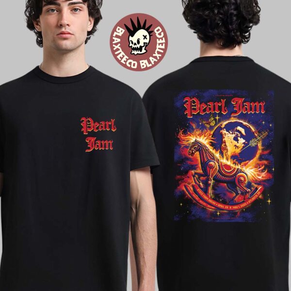 Pearl Jam Full Shows Merch In Atlanta Georgia At State Farm Arena On April 29 And May 1 2025 Burning Rocking Horse Artwork Two Sided Unisex T-Shirt
