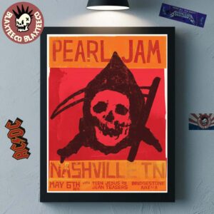 Pearl Jam Nashville Tennessee 2025 Event Poster At Bridgestone Arena On MAy 6 2025 Dark Matter World  Tour 2025 The Reaper Art Home Decor Poster Canvas
