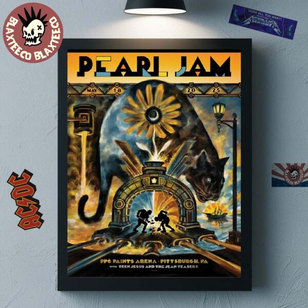 Pearl Jam Pittsburgh Pennsylvania Night 2 Event Poster At PPC Paints Arena On May 18 2025 Home Decor Poster Canvas