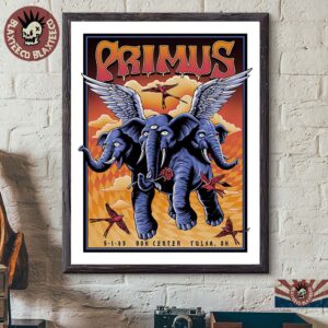 Primus Sessanta V2.0 Event Poster For Show In Tulsa Oklahoma At Bok Center On May 1 2025 Three Heads Elephant Artwork Poster Canvas For Home Decor