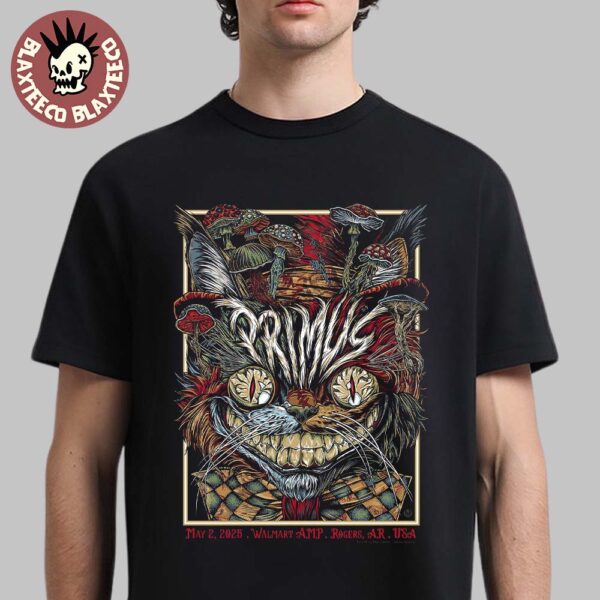 Primus Sessanta V2.0 Exclusive Poster For Show In Rogers AR At Walmart AMP On May 2nd 2025 Crazy Cat Artwork Unisex T-Shirt