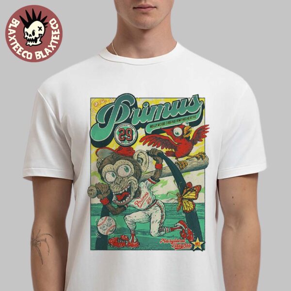 Primus Sessanta V2.0 Maryland Heights Missouri 2025 Exclusive Concert Poster At Hollywood Casino Amphitheater On May 29 2025 Baseball Monkey Art Unisex T-Shirt