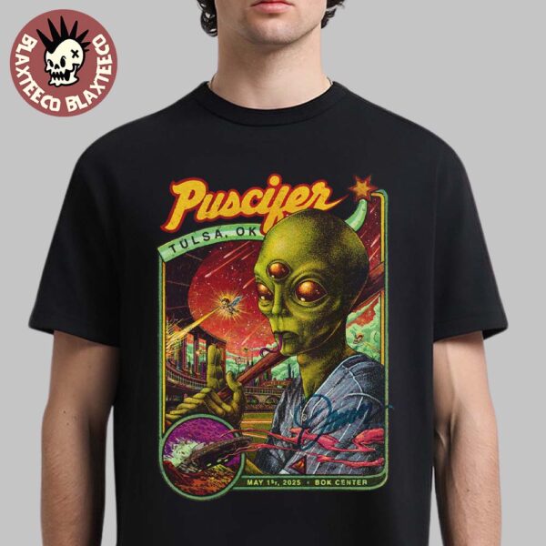 Puscifer Sessanta V2.0 Event Poster For Show In Tulsa Oklahoma At Bok Center On May 1 2025 Alien Baseball Batter Artwork Premium T-Shirt