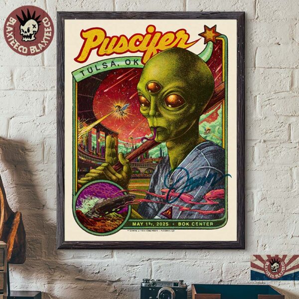 Puscifer Sessanta V2.0 Event Poster For Show In Tulsa Oklahoma At Bok Center On May 1 2025 Alien Baseball Batter Artwork Wall Decor Poster Canvas