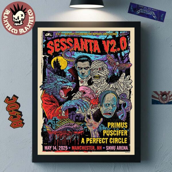 Sessanta V2.0 Manchester New Hampshire 2025 Concert Poster At SNHU Arena On May 14 2025 Spooky Scary Movies Characters Artwork Home Decor Poster Canvas
