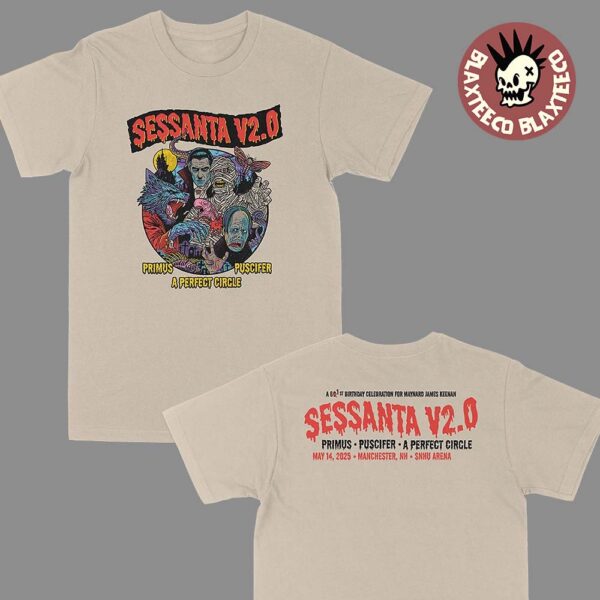 Sessanta V2.0 Manchester New Hampshire 2025 Concert Tee At SNHU Arena On May 14 2025 Spooky Scary Movies Characters Artwork Two Sided T-Shirt