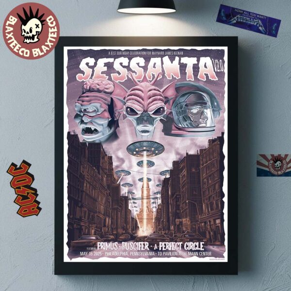 Sessanta V2.0 Philadelphia Pennsylvania 2025 Concert Poster At TD Pavilion At the Mann Center On May 15 2025 Three Heads Aliens Art Home Decor Poster Canvas