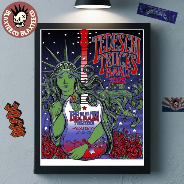 Tedeschi Trucks Band 2025 New York Poster At Beacon Theatre On May 17 19 20 2025 Statue of Liberty Holding Guitar Artwork Home Decor Poster Canvas