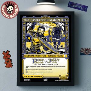 The Big Ass Stadium Tour 2025 Post Malone And Jelly Roll Minneapolis Minnesota 2025 At US Bank Stadium On May 20 2025 Magic The Gathering Card Art Post Master Of The Stadium Poster Canvas For Home