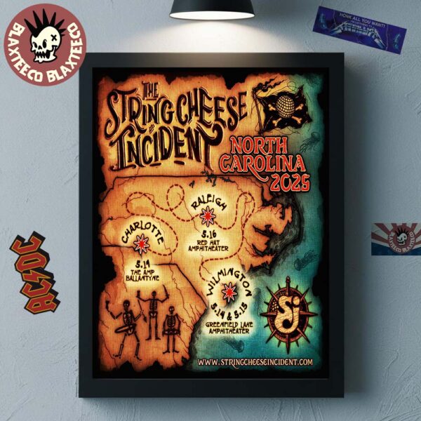 The String Cheese Incident North Carolina 2025 Tour Pirate Map Art Schedule Tour Dates Home Decor Poster Canvas