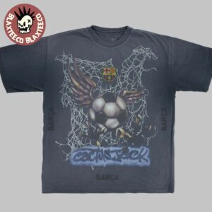 Travis Scott Cactus Jack x FC Barcelona Eagle Ball Art Washed Spray Logo T-Shirt