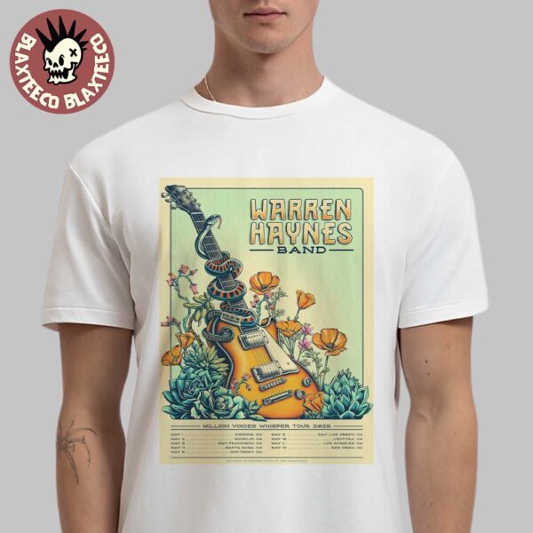 Warren Haynes Band Million Voices Whisper Tour 2025 Garter Snake Wrapped Around A Gibson Guitar Les Paul With Tour Dates Classic T-Shirt