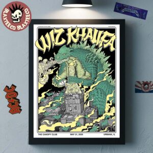 Wiz Khalifa Urbana Illinois 2025 Poster At The Canopy Club On May 21 2025 Godzilla Smoking Some Weed Artwork Home Decor Poster Canvas