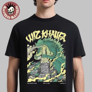 Wiz Khalifa Urbana Illinois 2025 Poster At The Canopy Club On May 21 2025 Godzilla Smoking Some Weed Artwork Unisex T-Shirt