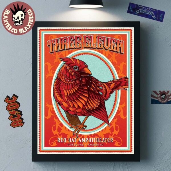 311 Band Poster For Show In Raleigh North Carolina At Red Hat Amphitheater On June 25 2025 the Northern Cardinal Art Home Decor Poster Canvas
