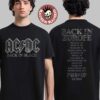 ACDC PWR Up Europe 2025 Tour Angus and Brian Photo With Tour Dates Black And White Two Sided T-Shirt