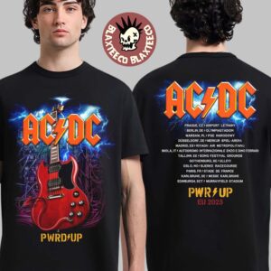 ACDC PWR Up Europe 2025 Tour Angus Gibson Electric Guitar Two Sided T-Shirt