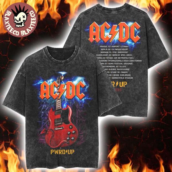 ACDC PWR Up Europe 2025 Tour Angus Gibson Electric Guitar Washed T-Shirt