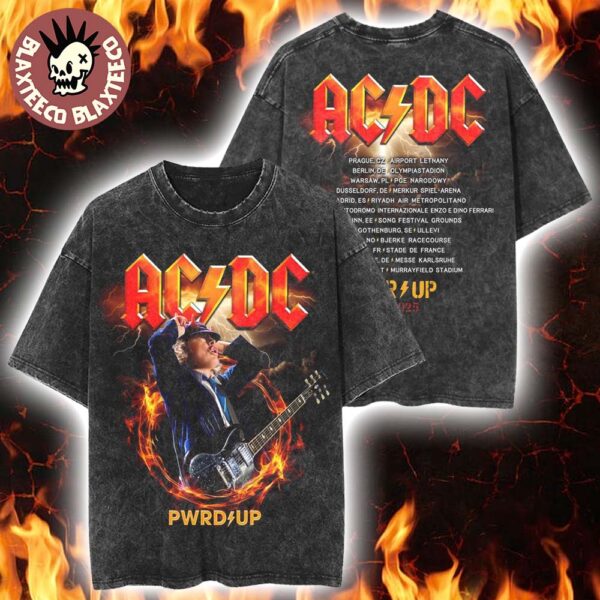 ACDC PWR Up Europe 2025 Tour Angus Horns With Tour Dates Washed T-Shirt
