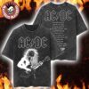 ACDC PWR Up Europe 2025 Tour Merch Hells Bells Lightning With Tour Dates Two Sided Washed T-Shirt
