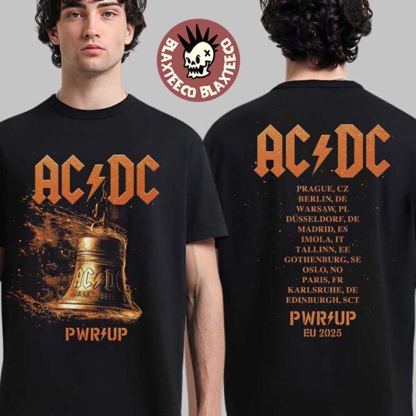 ACDC PWR Up Europe 2025 Tour Merch Hells Bells Lightning With Tour Dates T-Shirt