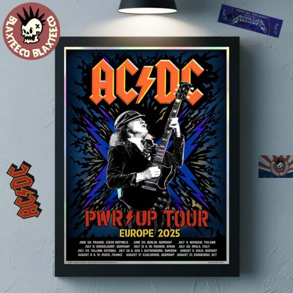 ACDC PWR Up Tour Europe 2025 Official Tour Dates Angus Young Thunder Art Home Decor Poster Canvas