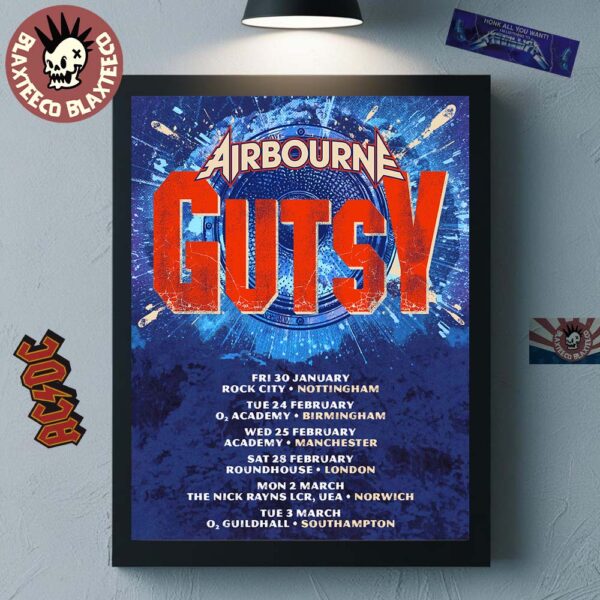 Airbourne Gutsy UK Tour 2026 Schedule Tour Dates Home Decor Poster Canvas