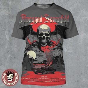 Avenged Sevenfold Summer 2025 Tour Europe Gig Poster Burning Car Art With Tour Dates All Over Print Shirt