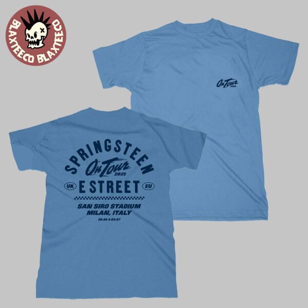 Bruce Springsteen and E Street Band Milan Italy 2025 Tour Tee At San Siro Stadium On June 30 And July 3 2025 Two Sided T-Shirt