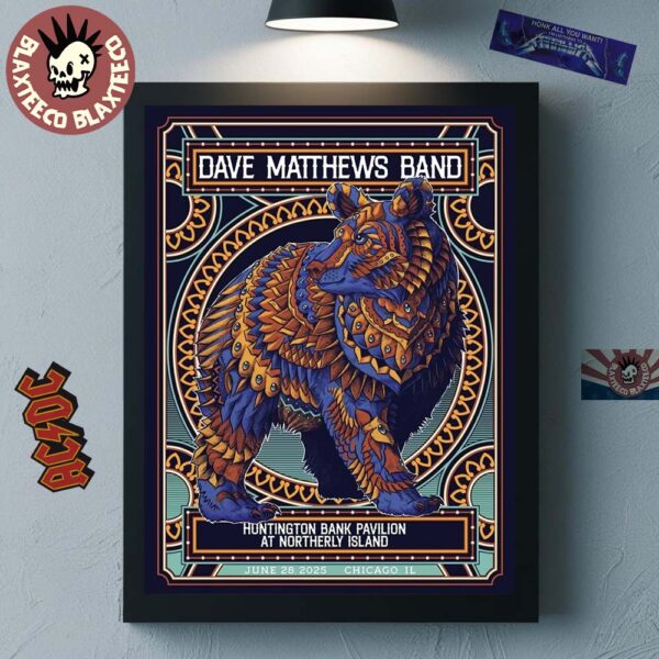 Dave Matthews Band Chicago Illinois 2025 Concert Poster At Huntington Bank Pavilion At Northerly Island On June 28 2025 Home Decor Poster Canvas