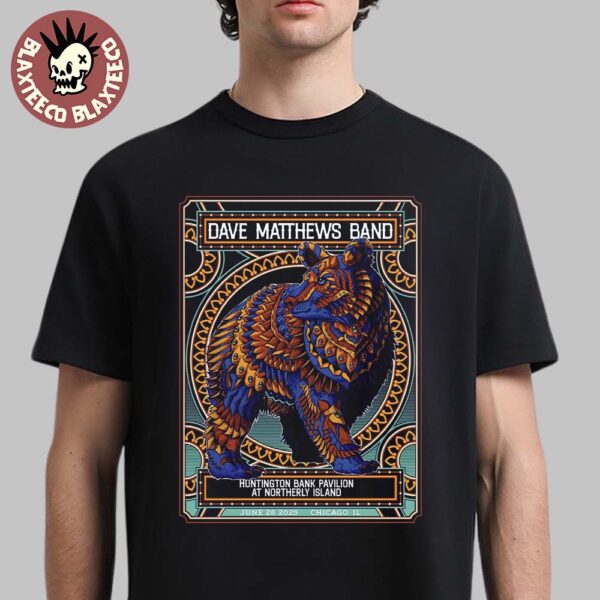 Dave Matthews Band Chicago Illinois 2025 Concert Poster At Huntington Bank Pavilion At Northerly Island On June 28 2025 Unisex T-Shirt