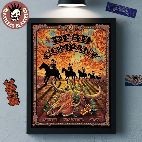 Dead And Company Sphere Las Vegas 2025 Special VIP Poster By EMEK Skeleton Riders On Horseback Crossing A Desert Landscape Home Decor Poster Canvas