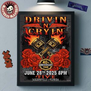 Drivin N Cryin Jacksonville Florida 2025 Poster 40th Anniversary Tour On June 28 2025 At Five Home Decor Poster Canvas