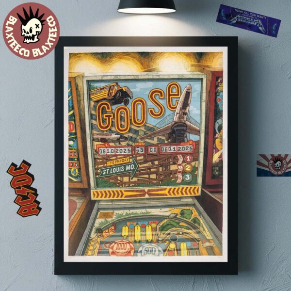 Goose St Louis Missouri 2025 Concert At The Factory On June 10-11 2025 Art By Dan Black Pinball Machine Art Home Decor Poster Canvas