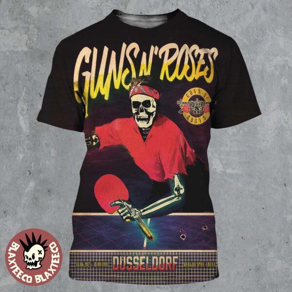 Guns N Roses Dusseldorf 2025 Gig Poster At Merkur Spiel Arena On June 18 2025 Ping Pong Skeleton Art All Over Print Shirt