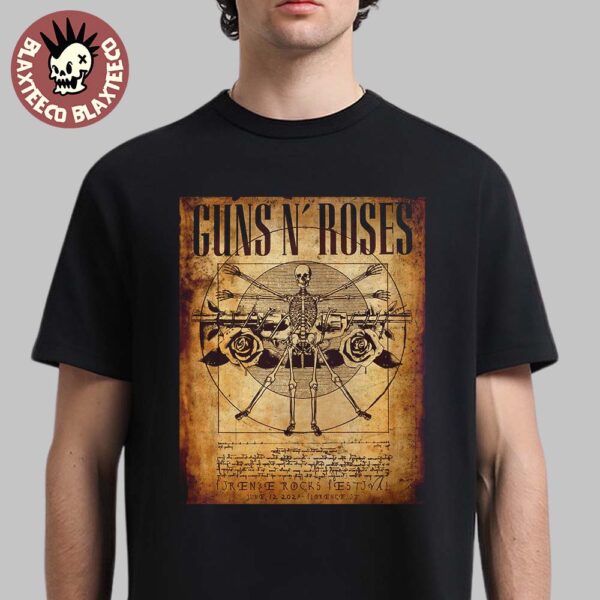 Guns N Roses Firenze Rocks Festival 2025 Gig Poster In Florence Italy On June 12 2025 Vitruvian Man Skeleton Art Unisex T-Shirt