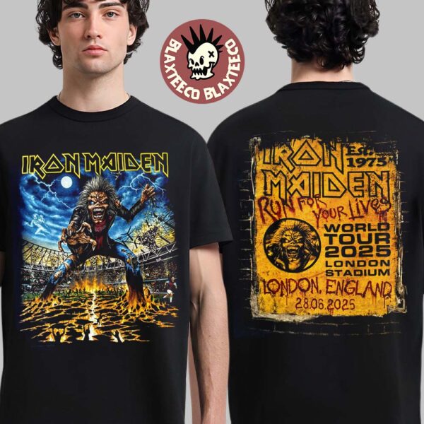 Iron Maiden London England Run For Your Lives World Tour 2025 Exclusive Event Tee At London Stadium On June 28 2025 Two Sided T-Shirt