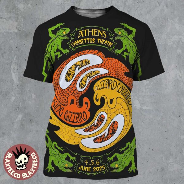 King Gizzard And The Lizard Wizard Athens Greece 2025 Concert Poster At Lycabettus Theatre On June 4 5 6 2025 All Over Print Shirt