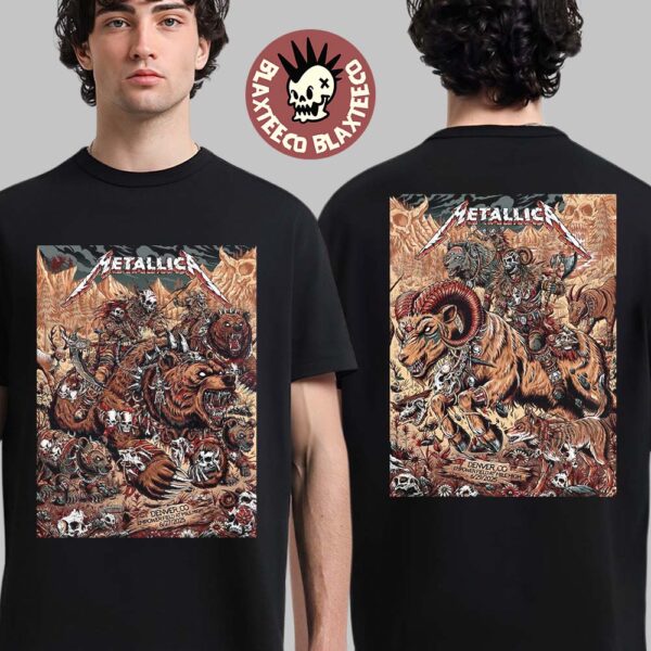 Metallica M72 Denver 2025 Night 1 And 2 Venue Combined Poster In Denver Colorado At Empower Field at Mile High On June 27 And 29 2025 Two Sided T-Shirt
