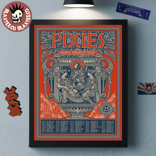 Pixies North America Tour 2025 Gig Poster Ancient Greek Pottery Art With Tour Dates Home Decor Poster Canvas