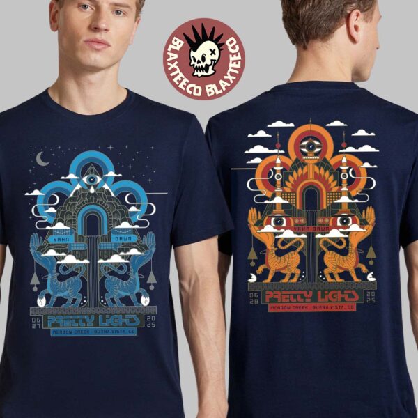 Pretty Lights Yahn Dawn 2025 Night 1 And 2 Combined Poster At Meadow Creek In Buena Vista Colorado On June 27 And 28 2025 Two Sided T-Shirt