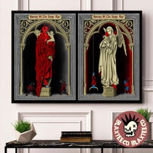 Queens Of The Stone Age Boston Night 1 And 2 Venue Combined Poster In Massachusetts At MGM Music Hall At Fenway On June 10 And 11 2025 Angel And Demon Statue Art Landscape Poster Canvas