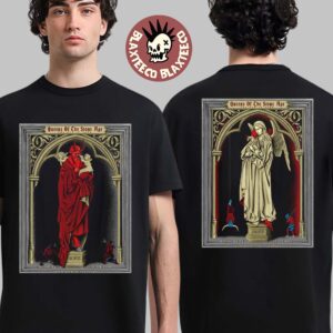 Queens Of The Stone Age Boston Night 1 And 2 Venue Combined Poster In Massachusetts At MGM Music Hall At Fenway On June 10 And 11 2025 Angel And Demon Statue Art Two Sided T-Shirt